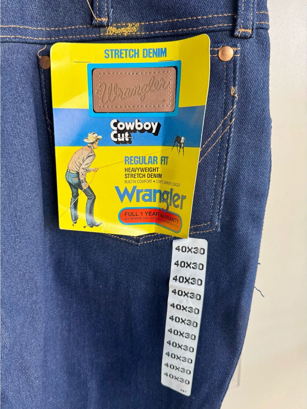 Vintage Wrangler Cowboy Cut Stretch Denim Jeans 40x30 NWT USA Made